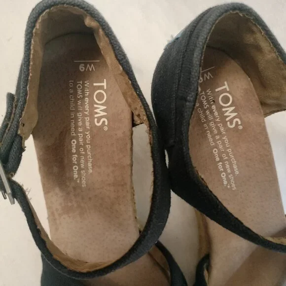 TOMS Wedge Espadrille Sandal Black Fabric, size 9W - Picture 6 of 8